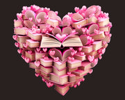 Bookish Valentines PNG | Book Stack Clipart | Pink Hearts