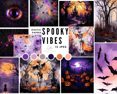 Halloween Digital Paper Pack, Witch & Pumpkin Patterns