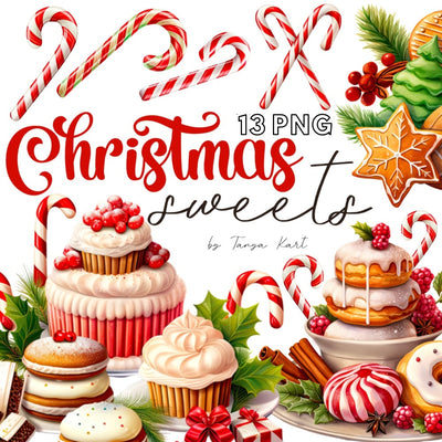 Christmas Sweets Png Clipart, Candy Cane PNG, Cupcake