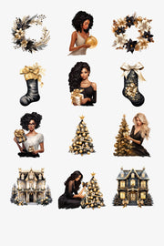 Christmas Digital Fashion Clipart Bundle, Holiday Glam Clipart
