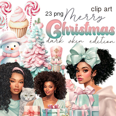 Black Girl Christmas - Pastel Christmas - Digital 23 PNGs