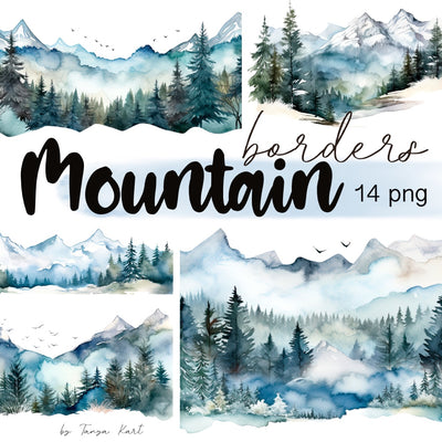 Watercolor Mountains Border Clipart