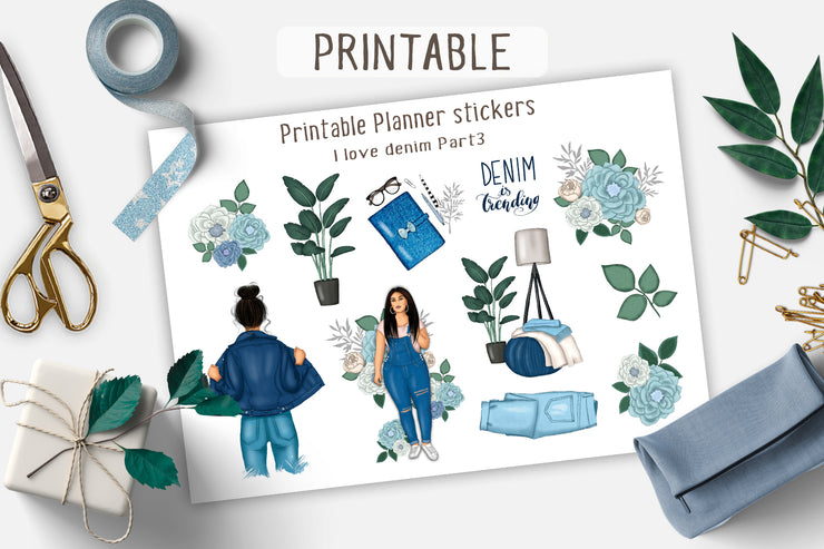 I love Denim Light skin Printable Kit Happy Planner