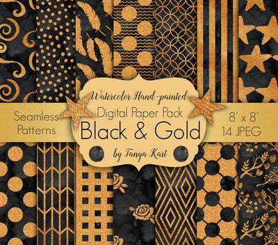 Black And Gold Digital Paper Pack