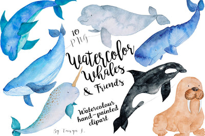 Watercolor Whales & Friends Nautical Clip Art