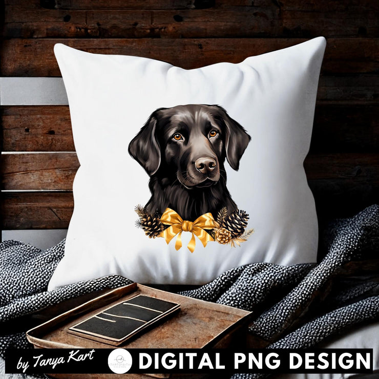 Black Retriever Christmas PNG Instant Download, Christmas Dog Image for Sublimation Graphics