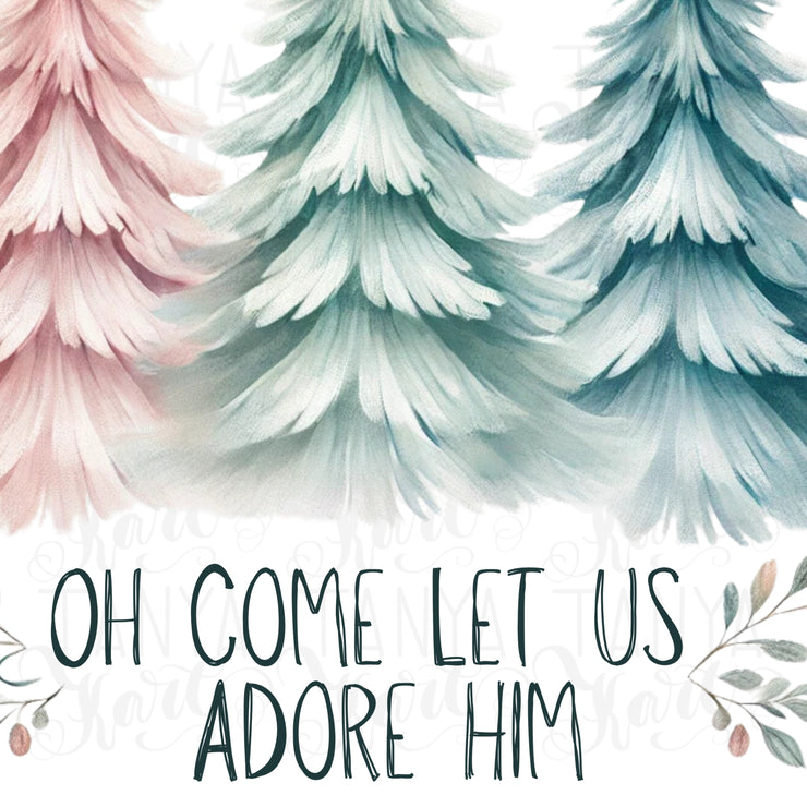 Oh Come Let Us Adore Him PNG | Christian Christmas Coquette with Bow, Bible Verse & Jesus Sublimation Design