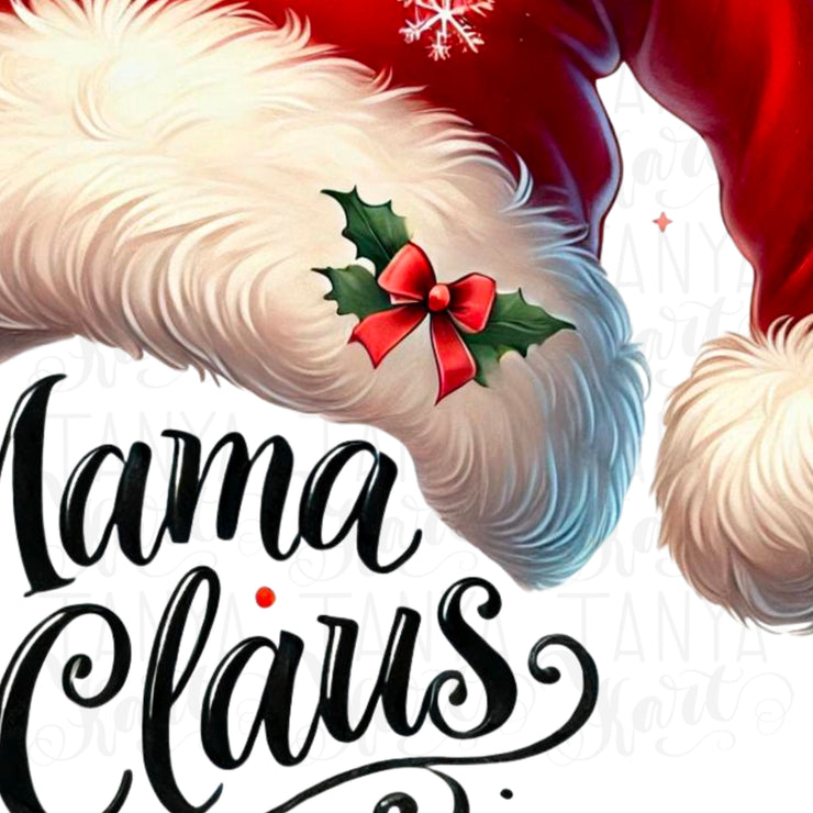 Mama Claus PNG, Festive Santa Hat Design, Retro Christmas Sublimation Design, Coquette Christmas Shirt PNG, Funny Santa Hat Mom Design