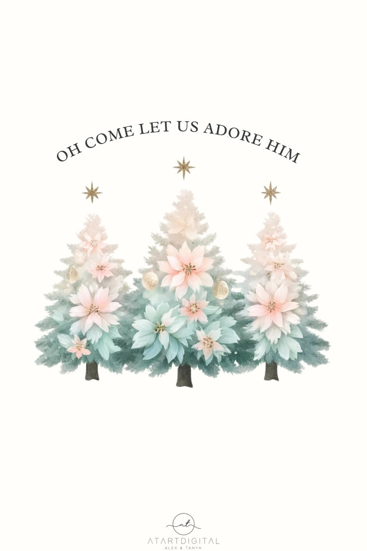 Oh Come Let Us Adore Him, Christmas Tree Design, Christian Christmas Bible Verse PNG, Religious Christmas for Girly Sublimation Download