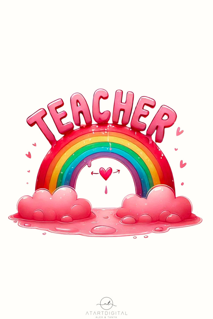 Teacher Rainbow PNG, Digital Art Download, Teacher Gift Idea, Rainbow Tshirt Design PNG, Teacher Life, School Retro PNG