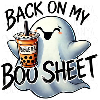 Back on My Boo Sheet PNG, Funny Ghost Sublimation Design for Trendy Halloween Shirts & Tumbler Wraps, Vintage Spooky Season Art