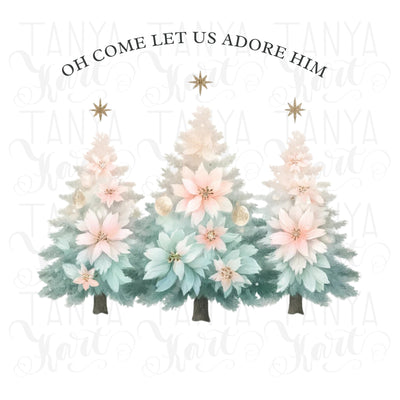 Oh Come Let Us Adore Him, Christmas Tree Design, Christian Christmas Bible Verse PNG, Religious Christmas for Girly Sublimation Download