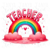 Teacher Rainbow PNG, Digital Art Download, Teacher Gift Idea, Rainbow Tshirt Design PNG, Teacher Life, School Retro PNG