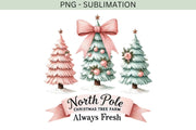 North Pole Christmas Tree Farm PNG, Coquette Pink Christmas Design for Trendy Hoodies & Holiday Sublimation, Shirt Design, Girly Christmas