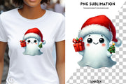 Trendy Christmas Ghost PNG | Cute Retro Ghost with Christmas Tree and Gifts for Sublimation & Holiday Hoodies