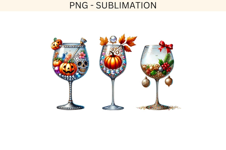 Fall Wine Glasses PNG, Mulled Wine and Thanksgiving Sublimation Design, Warm Autumn Drinks Printable for Digital Download