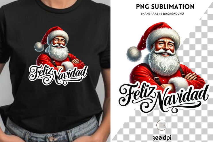 Feliz Navidad PNG, Santa Claus PNG Digital Download, Christmas Shirt Designs, Holiday PNG Design, Instant Download for Card Making, Crafting