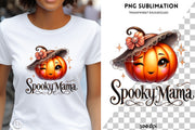 Spooky Mama Fall Shirt PNG, Digital Download, Fall Coquette Pumpkin Design, Fall Vibes, Retro Halloween Sublimation Design