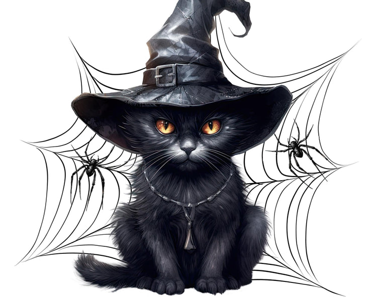 Halloween Black Cats Digital Download Clipart: Witch Cats Designs for Sublimation, for Shirts, Transfers, Junk Journals, Mystical Png Cats