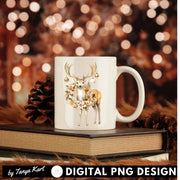 Christmas Deer Art Print, Winter Wreath Sublimation Download