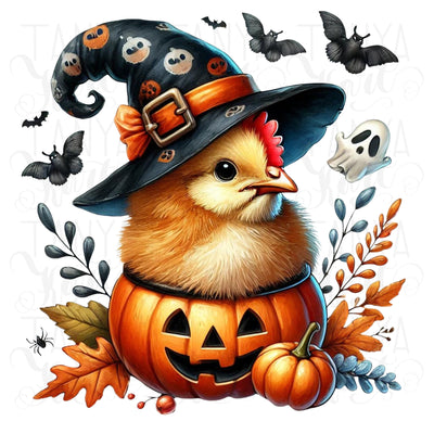 Halloween Chicken PNG, Funny Chicken Witch Shirt Design for Sublimation, Stickers Digital Crafting Chicken Lady Shirt Transparent Download