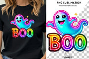 Neon Boo Ghost PNG Digital Download, Halloween Sublimation Design, Ghost Sublimation PNG, Halloween Tshirt Design, Transparent Design