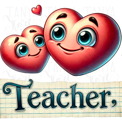 Teacher Hearts PNG Design, School Spirit Sublimation, Vintage Teacher Valentines, Retro Conversation Hearts for Tumbler, Teacher Valentine