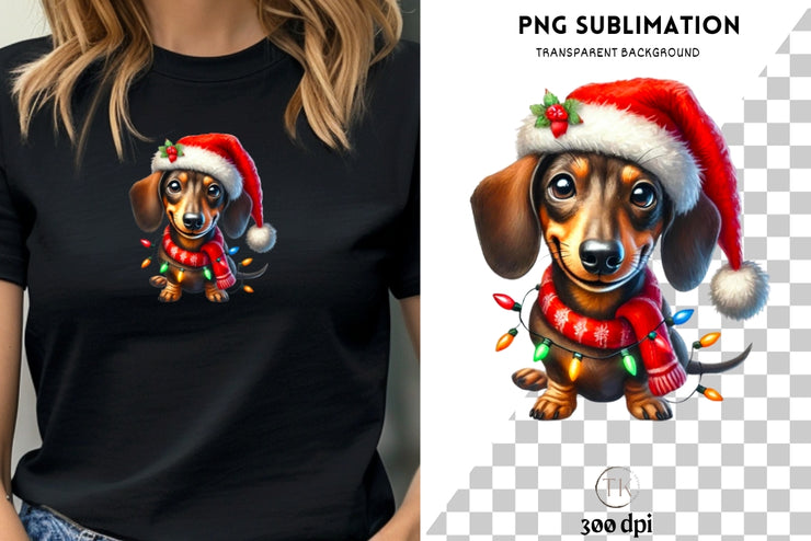 Christmas Dachshund PNG, Xmas Dog Sublimation Design for Digital Prints, Tumbler & T-Shirt Designs, Christmas Pet Transparent PNG Download