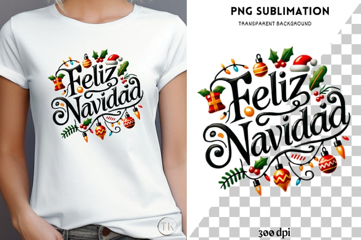 Festive Feliz Navidad for Shirt, Spanish Christmas Digital Print, Retro Merry Christmas PNG, Holiday Instant Download, Sublimation Graphics