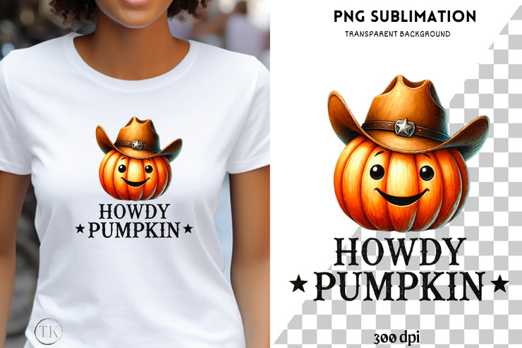 Howdy Pumpkin for Shirt Design, Fall Sublimation PNG, Western Cowboy Pumpkin, Cozy Fall, Sublimation Pumpkin PNG, Digital Download