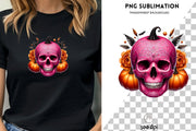 Pink Skull Pumpkin Halloween PNG, Spooky Season Graphic, Gothic Halloween Pink Skull, DIY Projects, Sublimation Graphic, Horror Seasonal