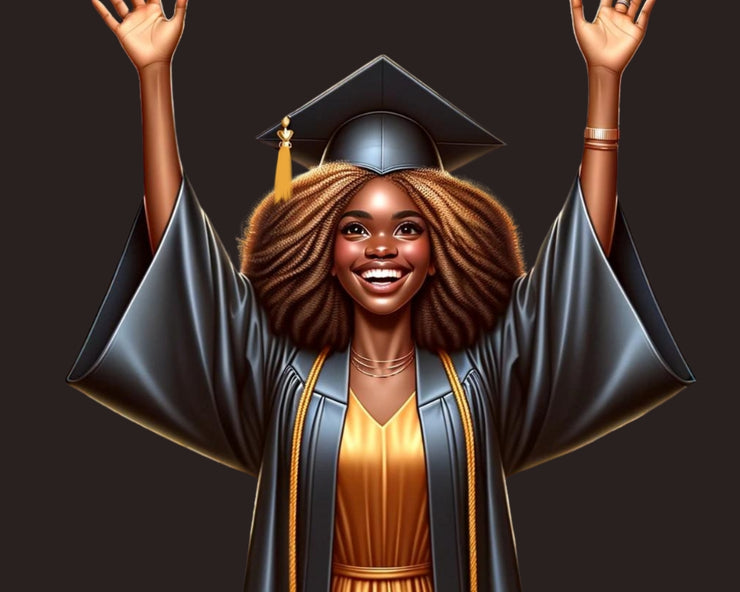 Black Girl Graduation Clipart Set - Afro Woman PNG