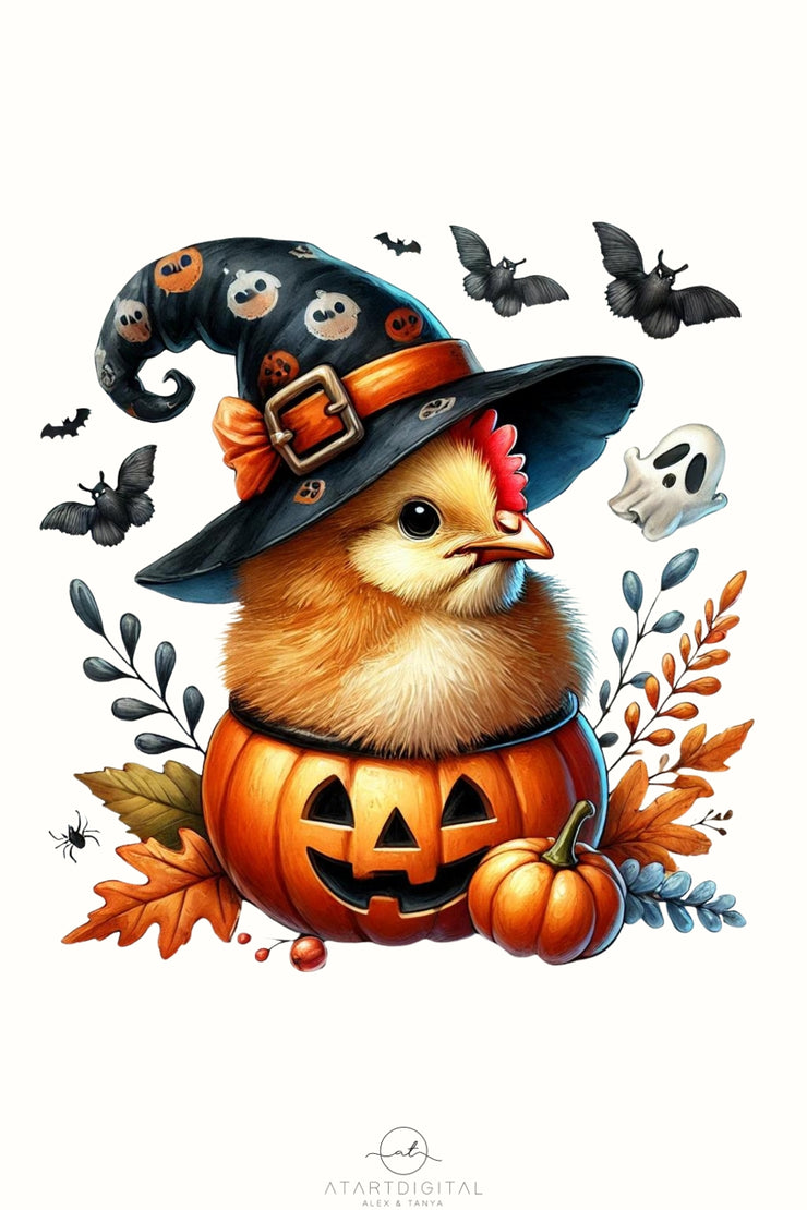 Halloween Chicken PNG, Funny Chicken Witch Shirt Design for Sublimation, Stickers Digital Crafting Chicken Lady Shirt Transparent Download