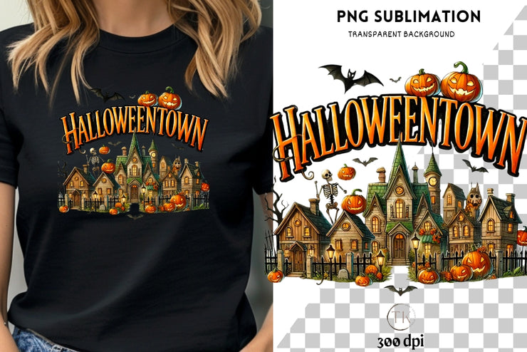 Halloweentown Sublimation PNG, Halloween Horror, Jack o' Lantern, Retro Design, DIY Halloween Crafting, Transparent Downloads, Card Making