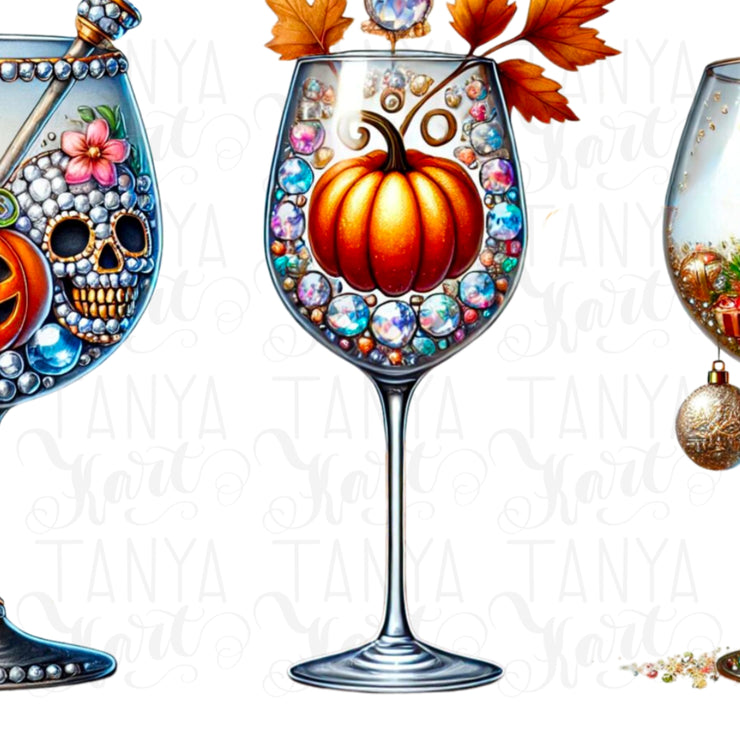 Fall Wine Glasses PNG, Mulled Wine and Thanksgiving Sublimation Design, Warm Autumn Drinks Printable for Digital Download