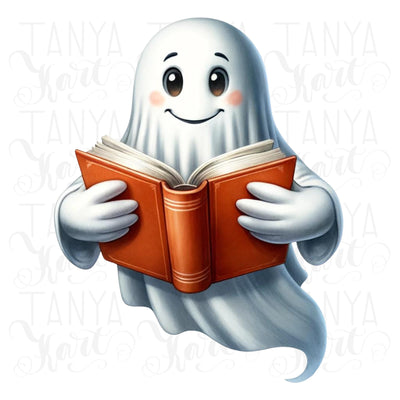 Ghost Reading Book PNG, Trendy Halloween Sublimation, Retro Cute Ghost for Digital Crafting & Stickers, Bookish Ghost, Transparent Downloads