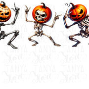 Dancing Skeletons & Pumpkin Head PNG, Spooky Halloween Decor, Retro Halloween Fun, Pumpkin Skull Sublimation Instant Download