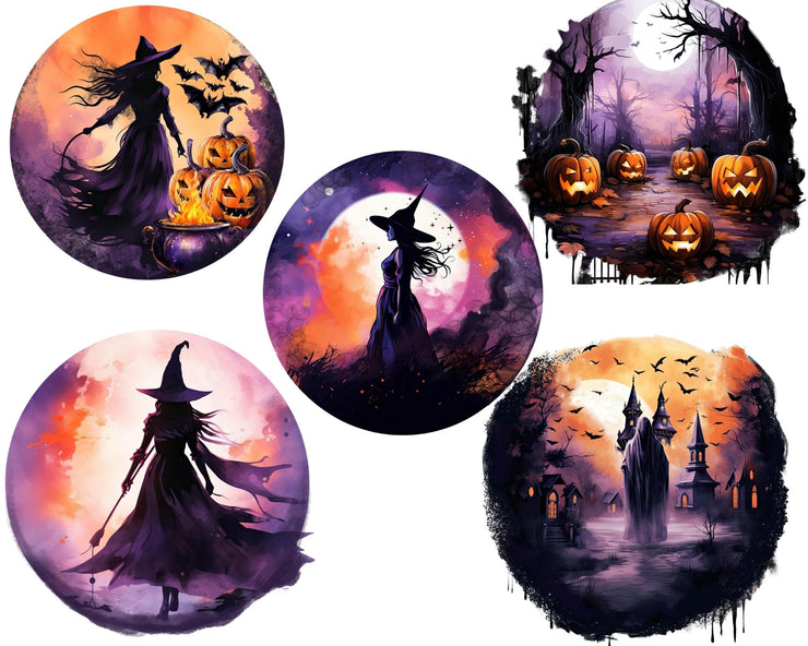 Halloween Clipart Witch Graphics, Circle Background