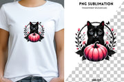 Black Cat with Pink Pumpkin PNG, Halloween Art, Gothic Cat, Pumpkin Halloween, Spooky Design, Horror Halloween Black Cat, Sublimation Ready