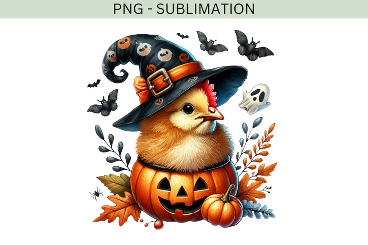 Halloween Chicken PNG, Funny Chicken Witch Shirt Design for Sublimation, Stickers Digital Crafting Chicken Lady Shirt Transparent Download