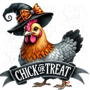 Chick or Treat PNG, Funny Halloween Chicken Sublimation Design for T-Shirts & Farmhouse Halloween Digital Downloads, Funny Chicken Lover PNG