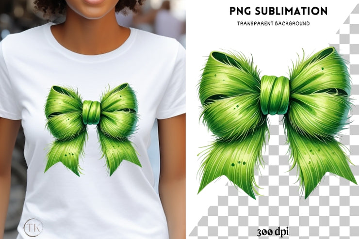 Green Coquette Christmas Bow PNG | Cute Christmas and New Year Sublimation Design for T-Shirts & Digital Crafting