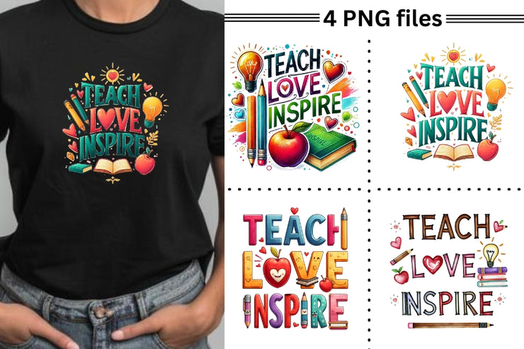 Teach Love Inspire Png, Teacher's Life Inspirational Quote, Retro Teaching Shirt Design, Sublimation Design, Love School, Digital Download