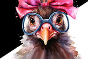 Funny Chicken with Pink Bow and Glasses PNG Sublimation Design