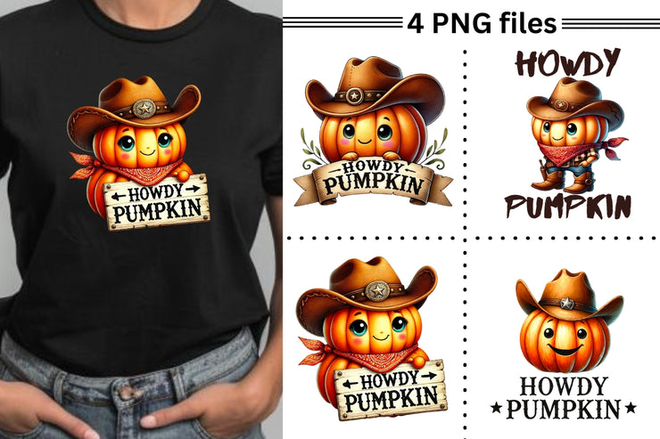 Howdy Pumpkin Png, Western Autumn Design Bundle, Halloween Shirt, Print on Demand, Sublimation Set, Fall Pumpkin, Cowboy, Coquette Pumpkin