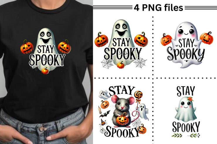 Stay Spooky Halloween Watercolor Sublimation Files, Ghost Shirt PNG Digital Download, Halloween Design for Commercial Use, DTF PNG Designs