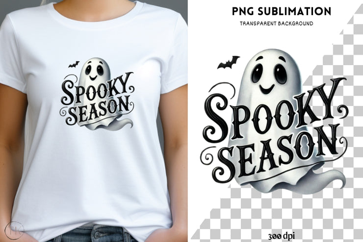 Spooky Season Ghost, Digital Download for T-shirt Designs, Halloween Ghost, Transparent PNG, Sublimation Design, Retro Halloween PNG