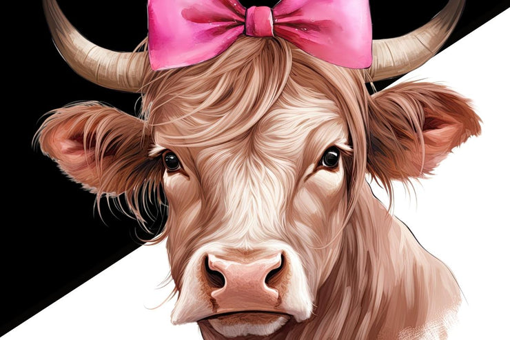 Cow with Pink Bow: Farm Animal Sublimation Design