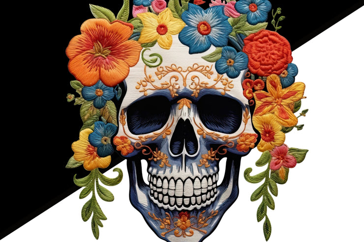 Skeleton Skull with Flowers Designs