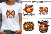 Spooky Mama, Retro PNG Bundle for Sublimation Designs, Girly Pumpkin PNG Set, Coquette Bow & Pumpkin Shirt, Fall Themed